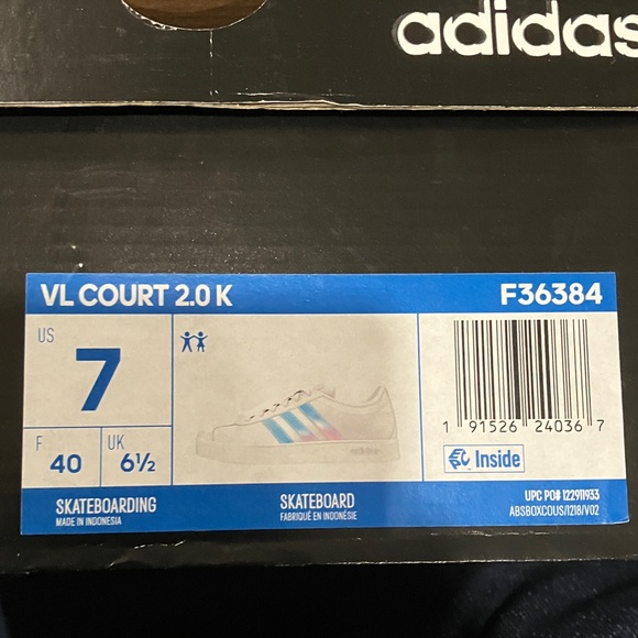 🍀Sale Adidas VL Court 2.0K White Shoes with Iridescent Stripes Women’s Size 9 - Picture 5 of 5